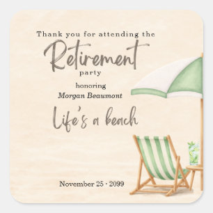 Summer Beach Elegant Green Chairs Retirement Party Square Sticker
