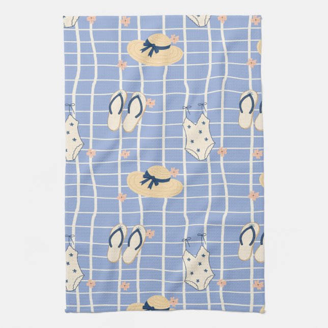 Summer Beach Essentials Pattern (1) Tea Towel (Vertical)