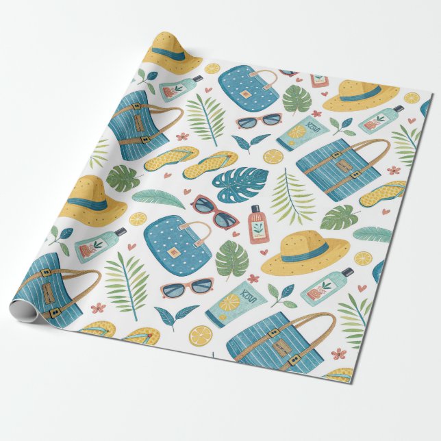 Summer Beach Essentials Pattern (2) Wrapping Paper (Unrolled)