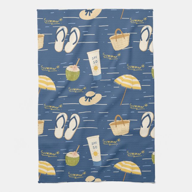 Summer Beach Essentials Pattern (3) Tea Towel (Vertical)