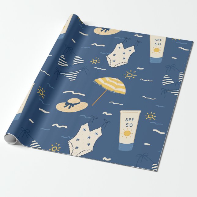 Summer Beach Essentials Pattern (4) Wrapping Paper (Unrolled)