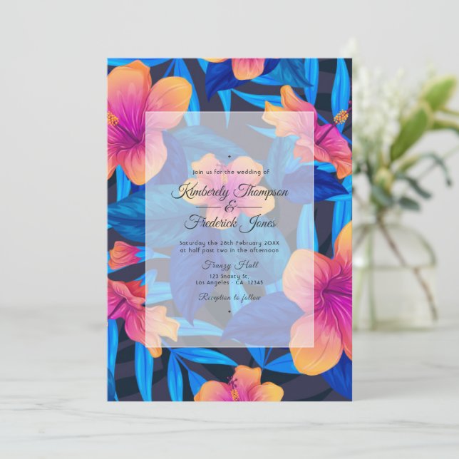 Summer Beach Floral Wedding Invitation (Standing Front)