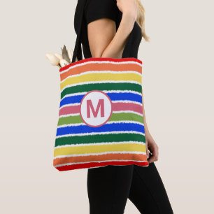 Summer Beach Fun Rainbow Stripes Monogram Tote Bag