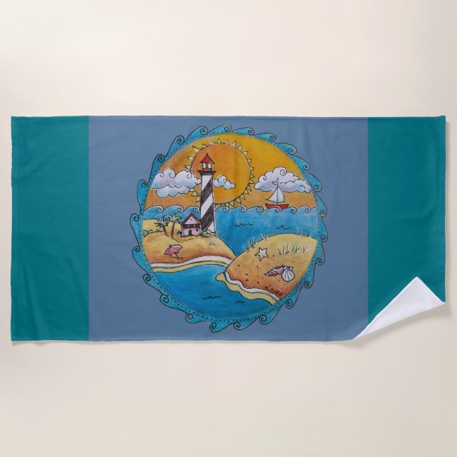 Summer beach fun sunny seashore coastal beach towel (Front)