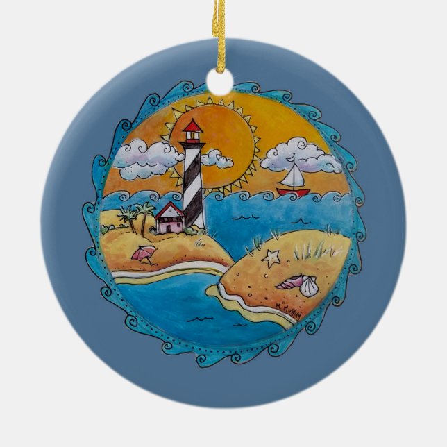 Summer beach fun sunny seashore coastal ceramic tree decoration (Back)