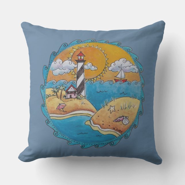 Summer beach fun sunny seashore coastal cushion (Front)