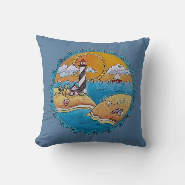 Summer beach fun sunny seashore coastal cushion (Front)