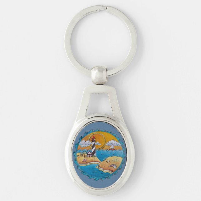 Summer beach fun sunny seashore coastal key ring (Front)