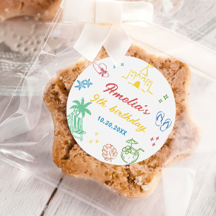 Summer Beach Girl Birthday Favour Classic Round Sticker