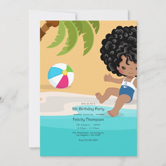Summer Beach Girl Birthday Party Invitation (Front)