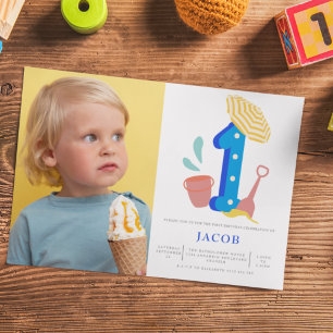 Summer Beach Girls 1st Birthday Photo Invitation
