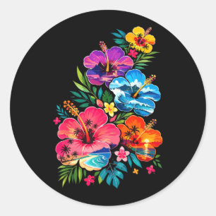 Summer Beach Hibiscus Floral Classic Round Sticker