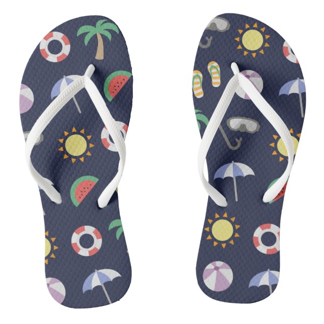 Summer Beach Holiday Blue Pattern Jandals (Footbed)