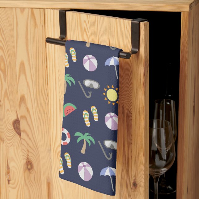 Summer Beach Holiday Blue Pattern Tea Towel (Thirds Fold)