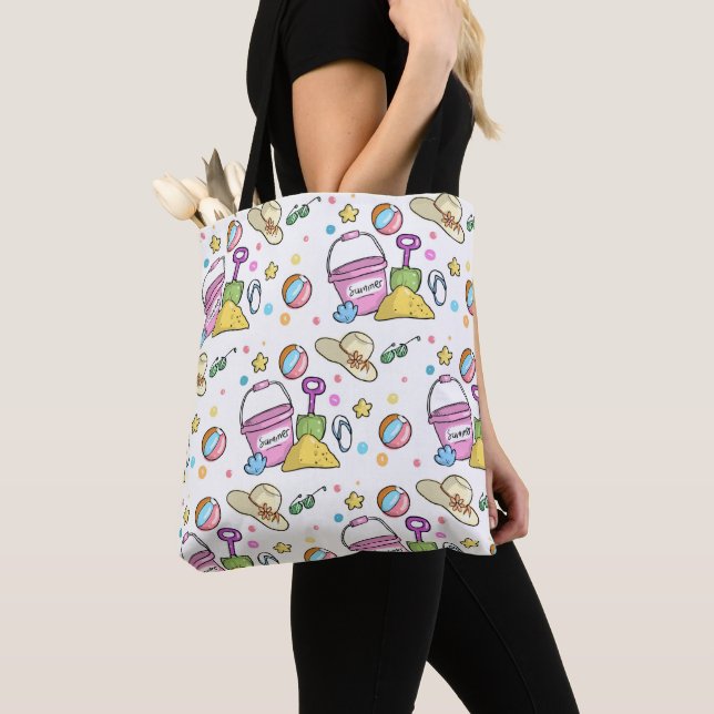 Summer Beach Holiday Doodles Pattern Tote Bag (Close Up)
