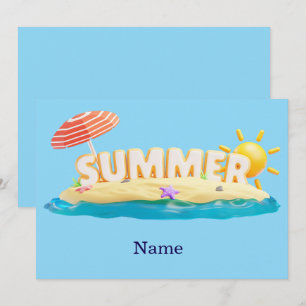 Summer Beach Island 3D Trendy Tropical Vacation Invitation