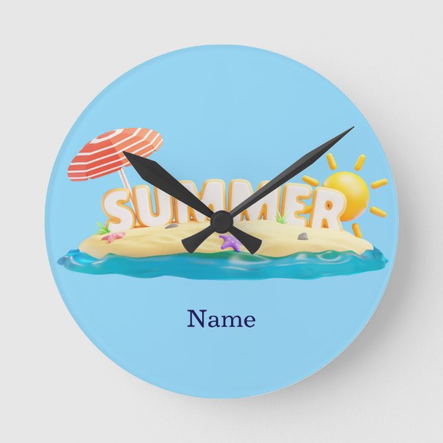 Summer Beach Island 3D Trendy Tropical Vacation Round Clock (Front)