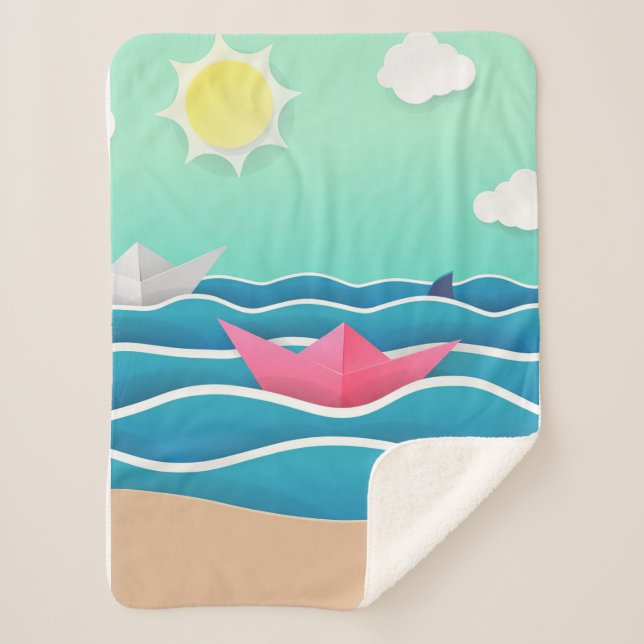 Summer Beach Landscape Sherpa Blanket (Front)