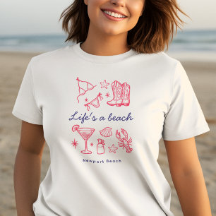 Summer Beach Life Blue Pink Favorites Birthday T-Shirt