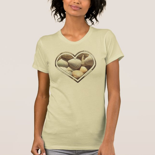 Summer Beach Life, Heart with Seashells T-Shirt (Front)