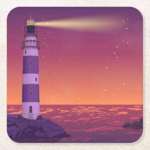 Summer Beach Lighthouse Nautical Wedding Square Paper Coaster