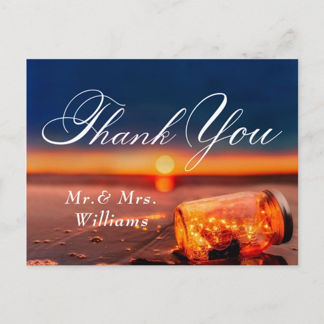 Summer Beach Mason Jar Blue Night Thank You Postcard (Front)