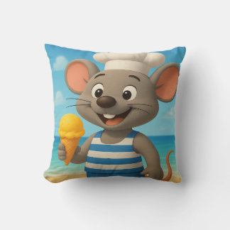 Summer Beach Mouse Pillow | Cute Cartoon Vacation 