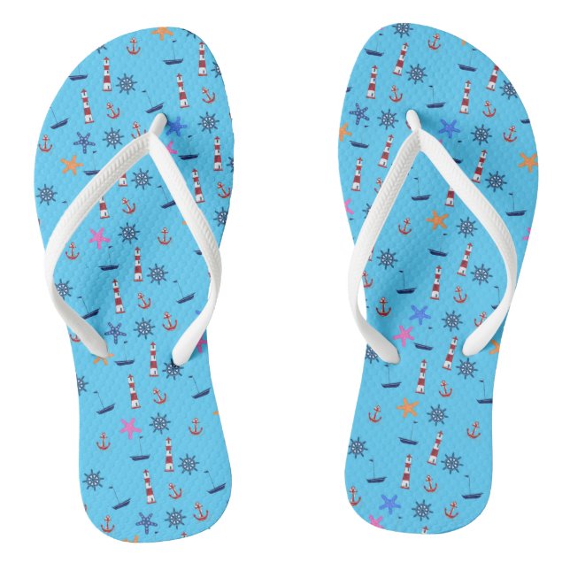 Summer Beach Nautical Blue Pattern Jandals (Footbed)