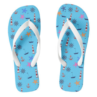 Summer Beach Nautical Blue Pattern Jandals