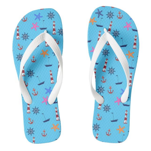 Summer Beach Nautical Blue Pattern Jandals (Footbed)