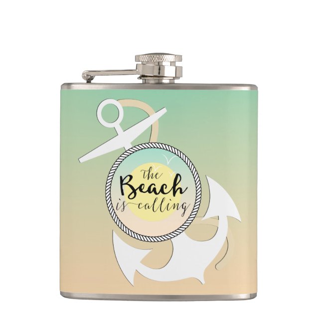 Summer Beach Nautical Typography Hip Flask (Front)
