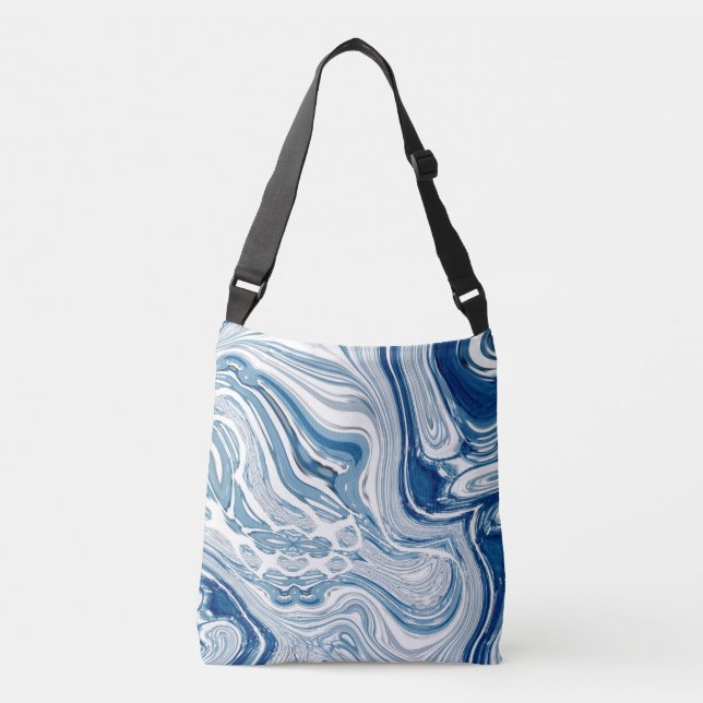 summer beach nautical waves watercolor blue swirls crossbody bag (Front)