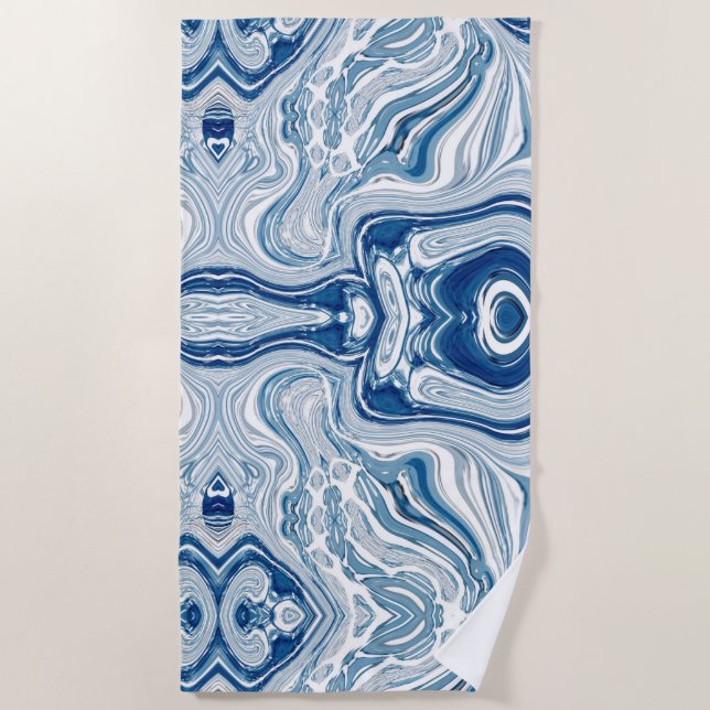 summer beach nautical waves watercolor blue swirls towel (Front)