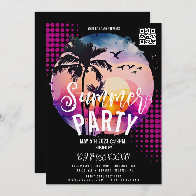 Summer Beach Night Event Party Bar Club Flyer Invitation (Front/Back)