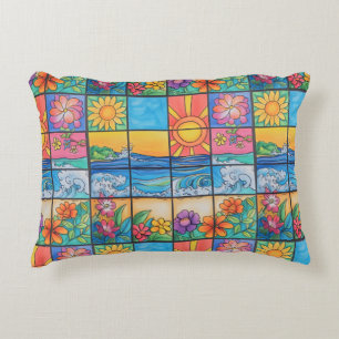 summer beach ocean and flowers decorative cushion