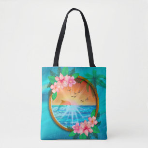 Summer Beach Ocean birds fly in sky and worm sunny Tote Bag