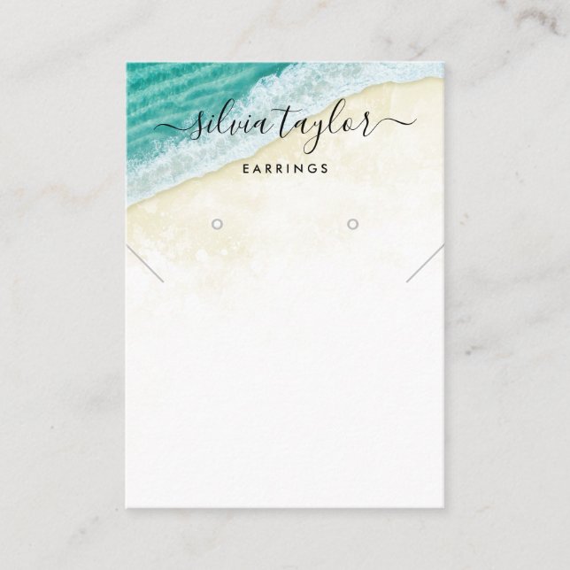 Summer Beach Ocean calligraphy necklace display  Business Card (Front)