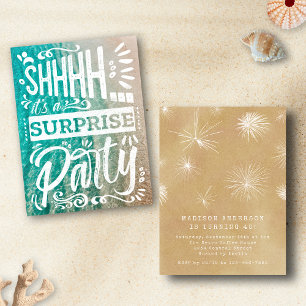 Summer Beach Ocean Shh Surprise Birthday Party Invitation