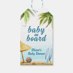 Summer Beach Ocean Surfboard Baby Shower Gift Tags