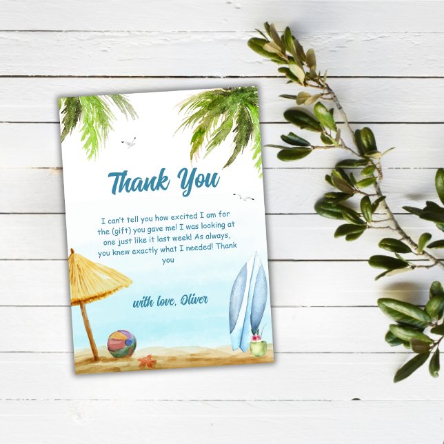 Summer Beach Ocean Surfboard Baby Shower Thank You Card (Summer Beach Ocean Surfboard Baby Shower Thank You Card)