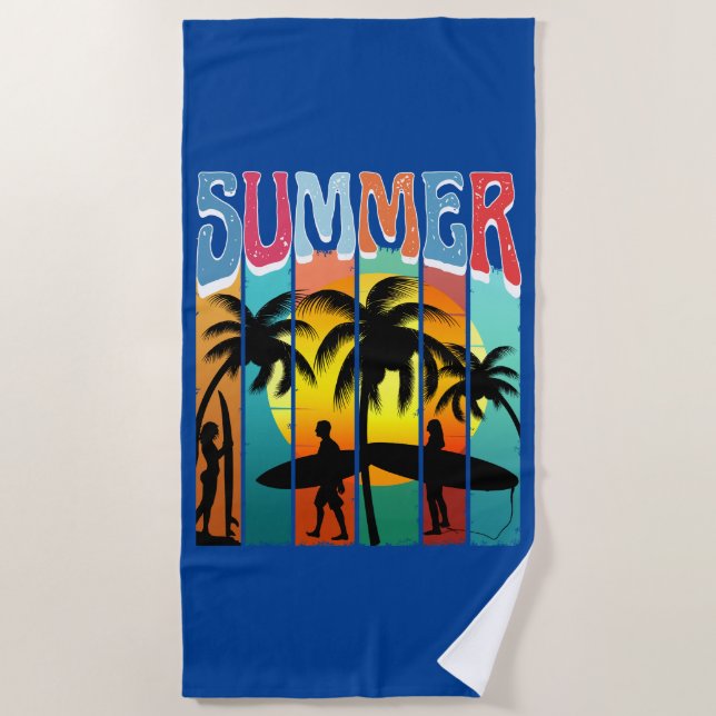 SUMMER BEACH OCEAN SURFER SURFING VACATION TOWEL (Front)
