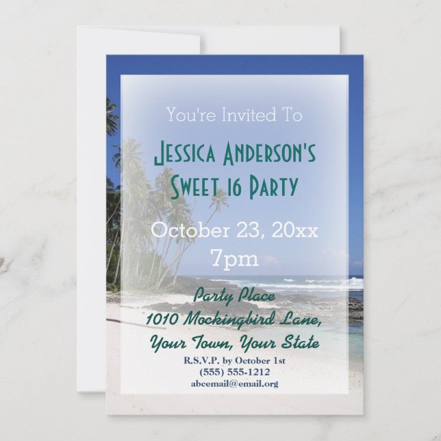 Summer Beach Palm Tree Tropical Sweet 16 Birthday Invitation (Front)
