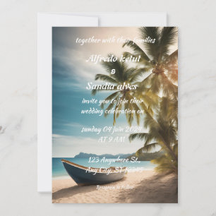 summer beach palm tree tropical wedding  invitation