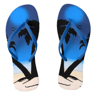 Summer Beach Palm Trees Midnight Blue B Jandals