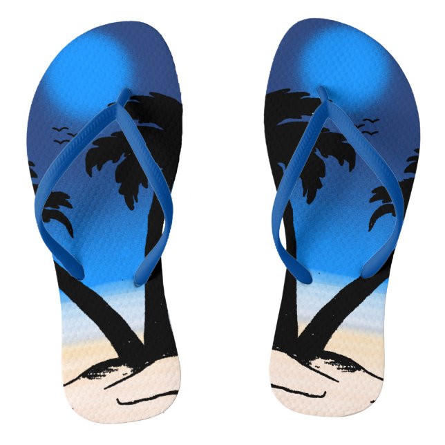 Summer Beach Palm Trees Midnight Blue  Jandals (Footbed)