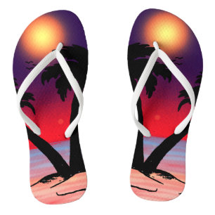 Summer Beach Palm Trees Purple Red Jandals