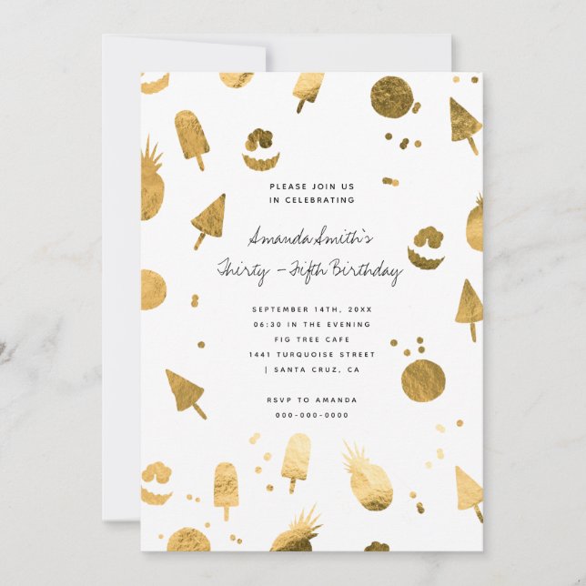 Summer Beach Party Gold Foil Adult Birthday  Invitation (Front)