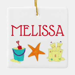 Summer Beach Party Sandcastle Starfish Pail Shovel Ceramic Ornament