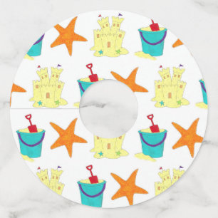 Summer Beach Party Sandcastle Starfish Pail Shovel Wine Glass Tag