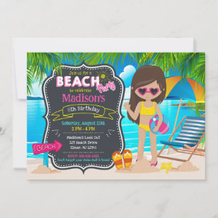 Summer Beach Party Tropical Girl Birthday Invitation